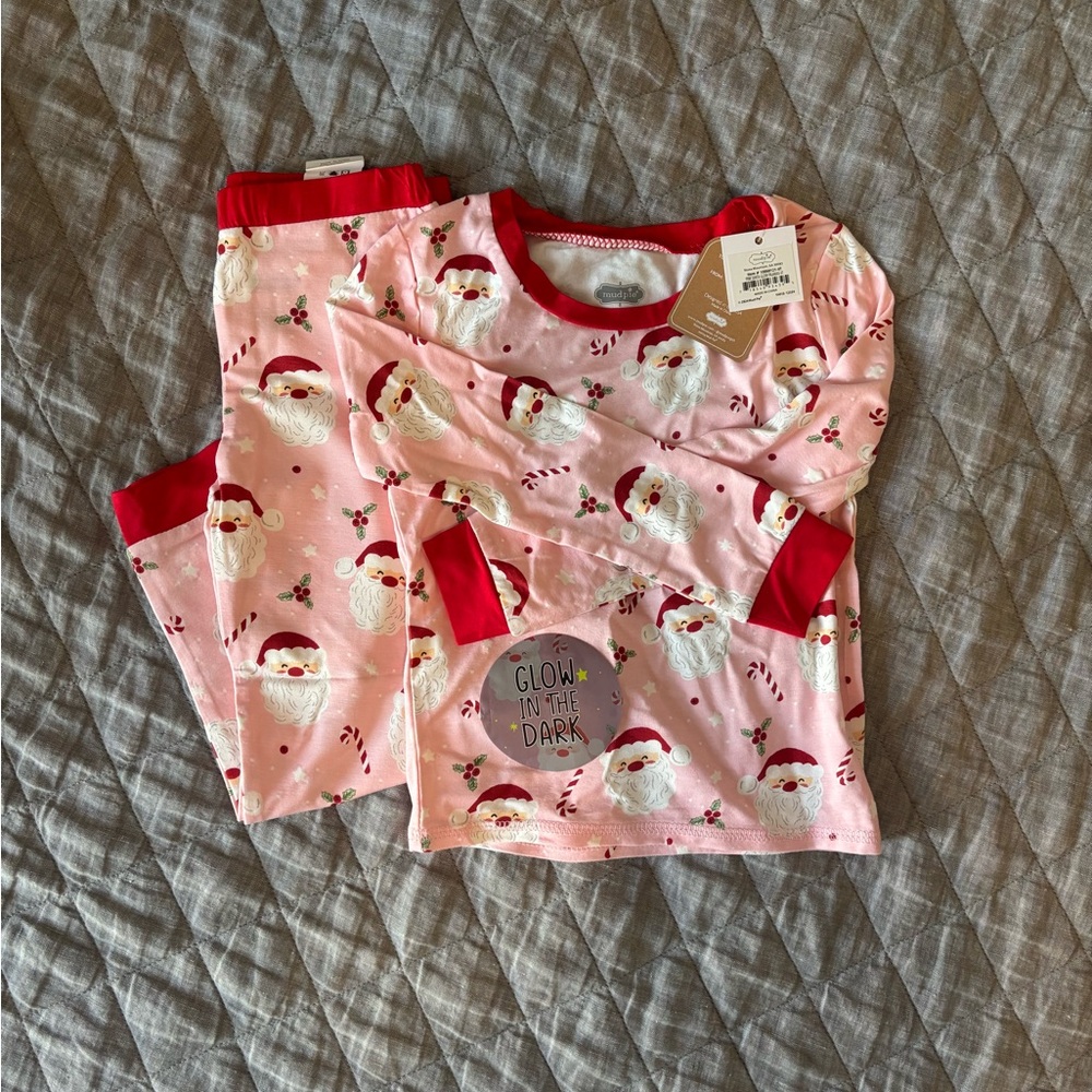NWT Mud Pie Pink and Red Santa Kids Pajama Set